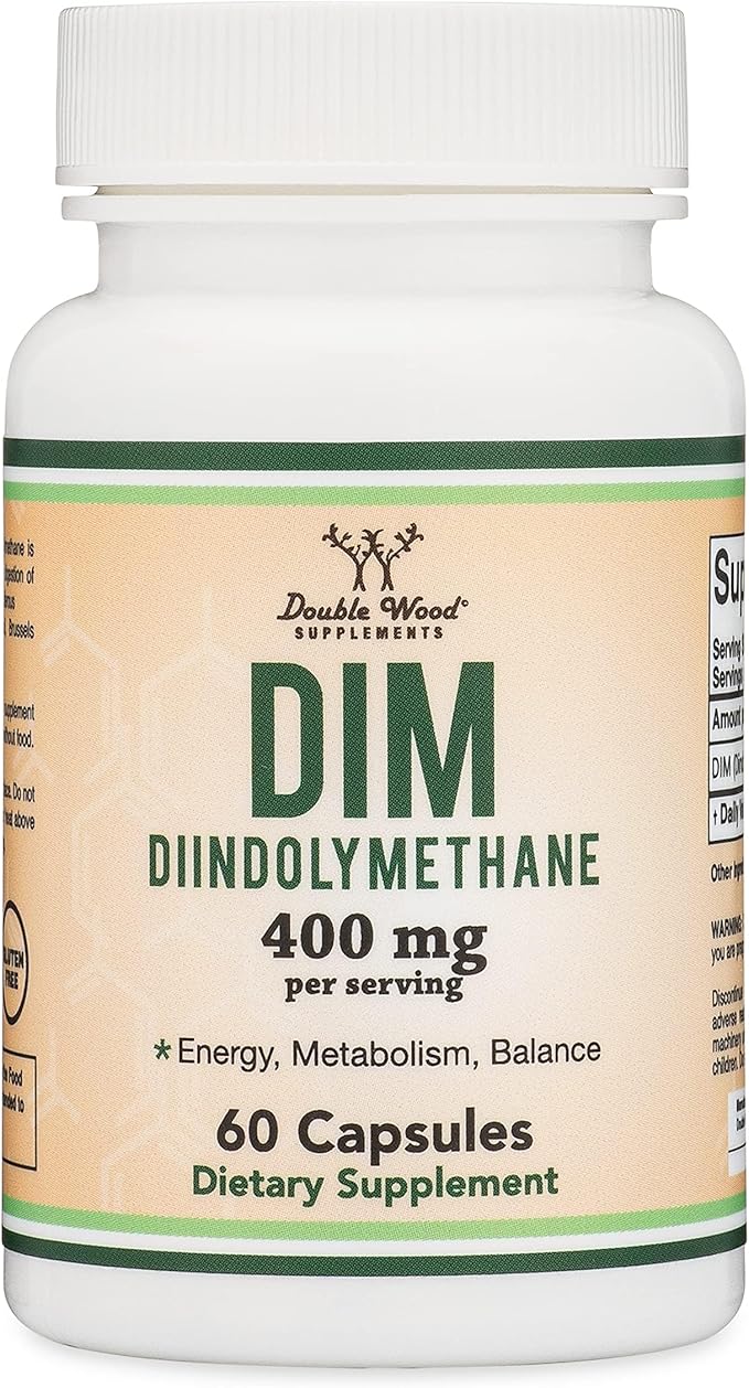 DIM Supplement for Women and Men (Diindolylmethane Estrogen Blocking Supplement, Hormonal Acne Treatment, Hormone Balance for Women) 400mg Servings, 200mg Per Capsule, 60 Capsules by Double Wood