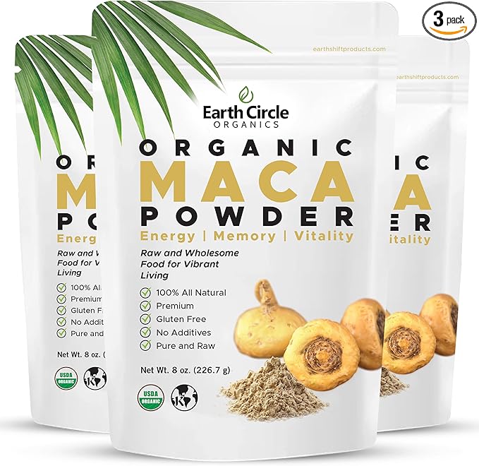 Earth Circle Organics Yellow Maca Root Powder, Natural Superfood, Helps with Energy, Weight, and Women's Fertility - Vegan - 8 Ounce (Pack of 3)