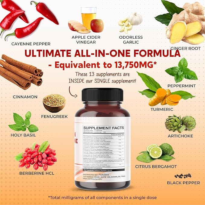 Cayenne Pepper 8000mg Ginger 3000mg Turmeric 2500mg Berberine 2500mg -