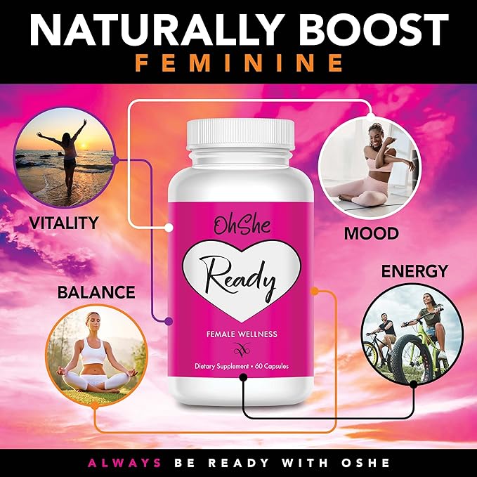 Ready- Female Health and Wellness Supplement- Supports Hormonal Harmony and Balance in Women- Naturally Boost Feminine Vitality, Energy and Mood- 60 Capsules
