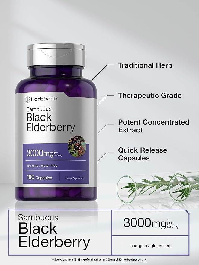 Horbäach Black Elderberry 3000mg Capsules 180 Count