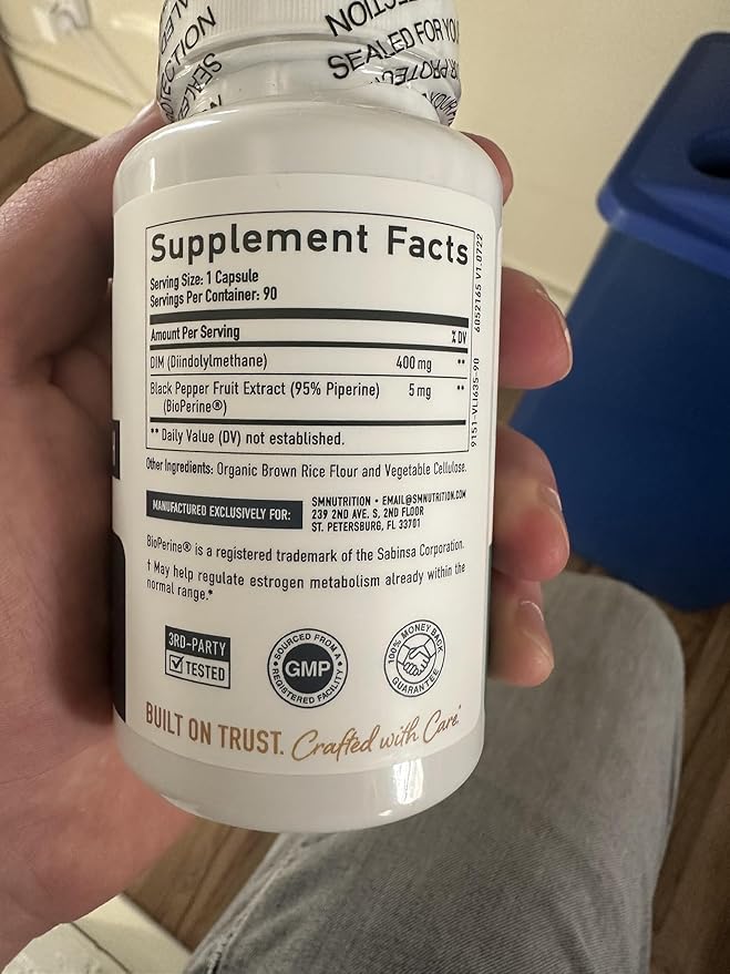 DIM Supplement 400MG Extra Strength | Hormone Balance for Men and Women | Menopause, Acne, Hot Flashes Relief, Prostate Support & Antioxidant Support | Soy-Free, Gluten-Free | SMNutrition | 90 Ct.