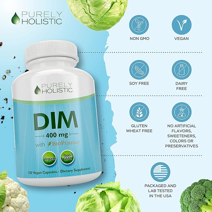 DIM Supplement 400mg Plus Bioperine - 150 Vegan Capsules - 5 Month Supply - Hormone Balance for Women & Men - High Strength Diindolylmethane