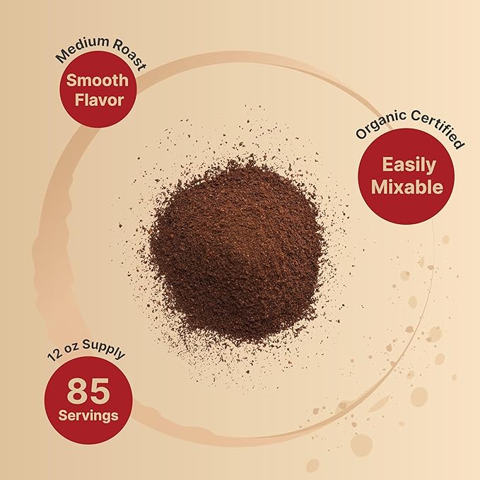 Organic Mushroom Coffee with MCT Oil, 12oz | 10 in 1 Adaptogenic Mushrooms – Lions Mane, Shiitake, Reishi, Chaga, & More – Energy, Immune Booster, & Brain Health Support – No Fillers