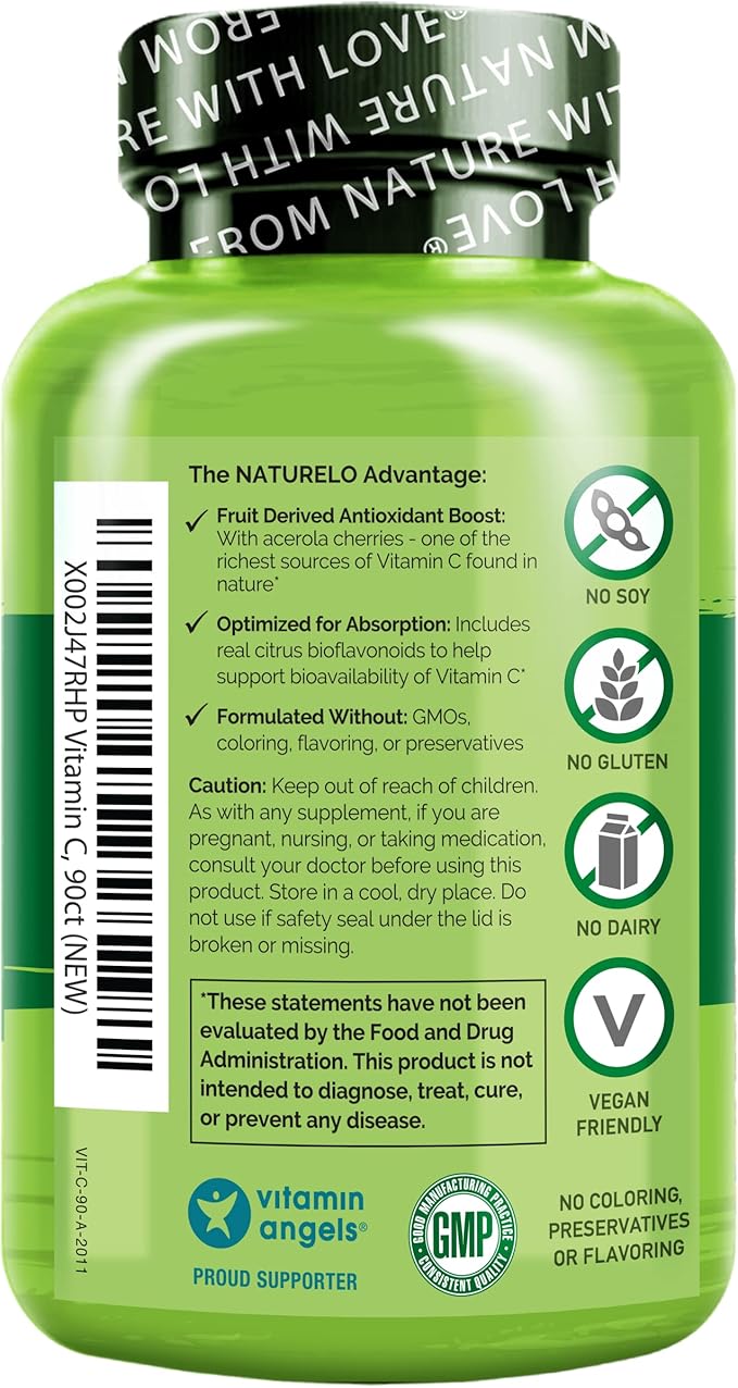 NATURELO Vitamin C with Organic Acerola 500 mg 90 Capsules