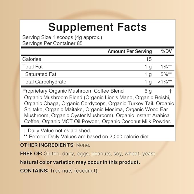 Organic Mushroom Coffee with MCT Oil, 12oz | 10 in 1 Adaptogenic Mushrooms – Lions Mane, Shiitake, Reishi, Chaga, & More – Energy, Immune Booster, & Brain Health Support – No Fillers