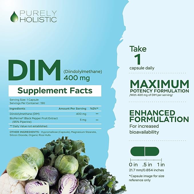 DIM Supplement 400mg Plus Bioperine - 150 Vegan Capsules - 5 Month Supply - Hormone Balance for Women & Men - High Strength Diindolylmethane