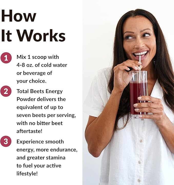 Force Factor Total Beets Energy Drink Mix, Superfood Beet Root Powder with Nitrates to Boost Energy and Support Circulation, Blood Flow, Nitric Oxide and Stamina, Heart Health Supplement, 30 Servings
