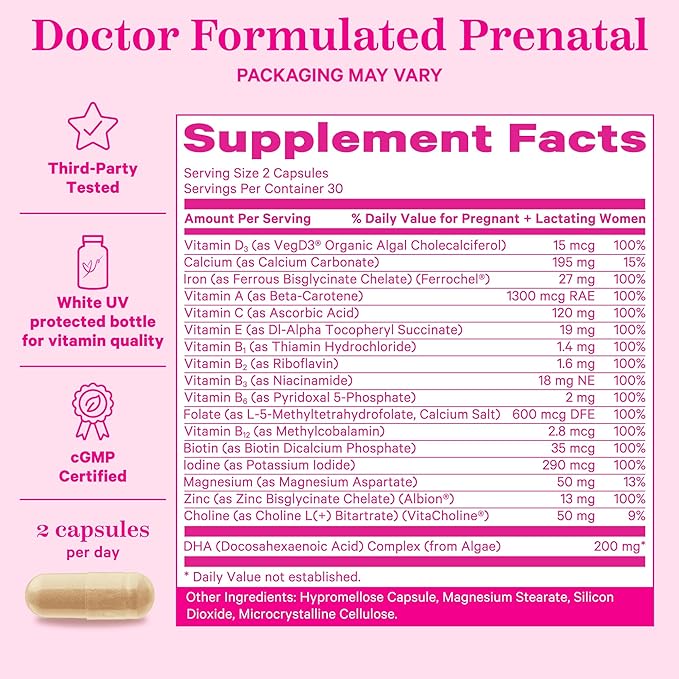 Pink Stork Total Prenatal Vitamins B12 - 60 Capsules, 1 Month