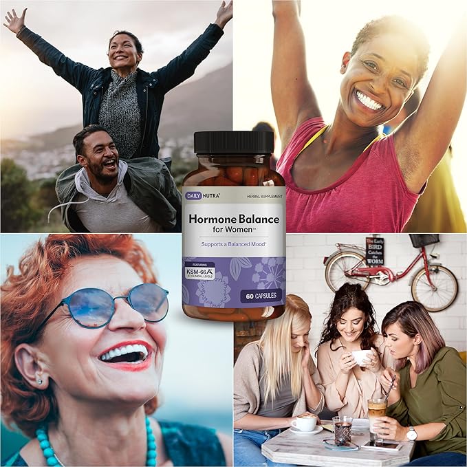 Hormone Balance - Women's Serotonin Supplement - KSM-66 Ashwagandha, Dong Quai, Chaste Tree Berry, Rhodiola, & Cocoa Bean Extracts - for Female Hormones, PMS, Menopause (60 Capsules)