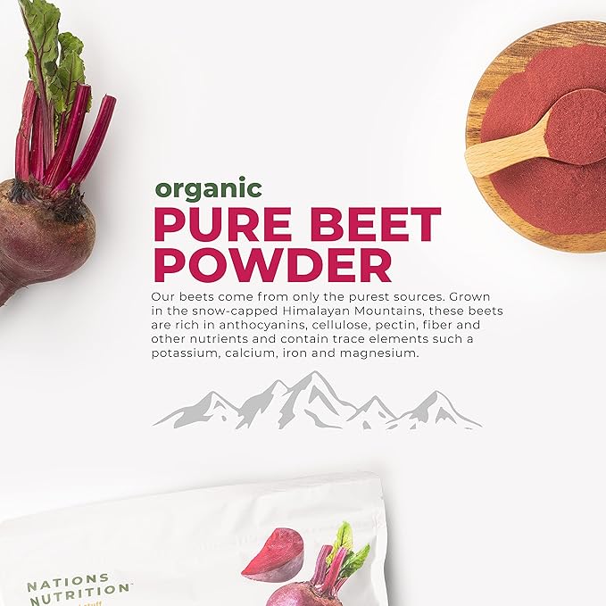 Pure Beet Root Powder Organic - Nitric Oxide Circulation Superfood, Supports Blood Flow & Heart Health - Increase Stamina & Natural Energy, 30+ Servings (1 LB Bag)
