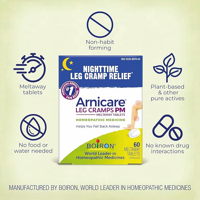Boiron Arnicare Leg Cramps PM for Nighttime Relief from Cramping and Stiffness in Feet or Calves - 60 Tablets