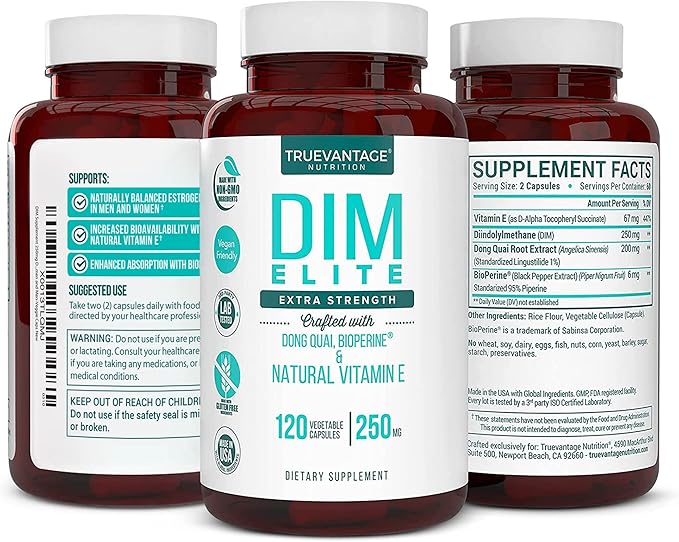 DIM Supplement 250mg (Diindolylmethane)-Plus Dong Quai, Natural Vitamin E & BioPerine - Supports Menopause Relief, PCOS Treatment & Hormonal Acne -Hormone Balance Support for Women and Men-Veggie Caps