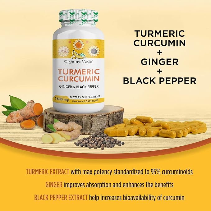 Organic Veda Turmeric and Ginger Capsules 120 pills (95% curcuminoids)