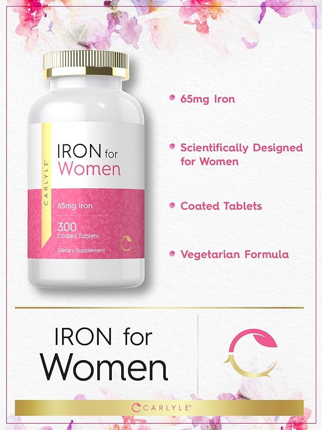 Carlyle Iron for Women 65mg | 300 Coated Tablets | Vegetarian, Non-GMO & Gluten Free Supplement
