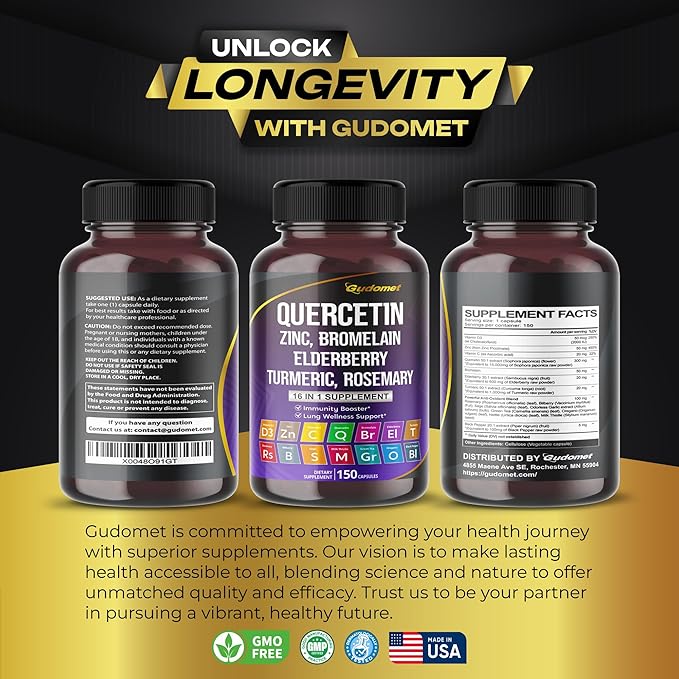 Quercetin Bromelain Zinc Vitamin D3 Elderberry -150 Capsules-