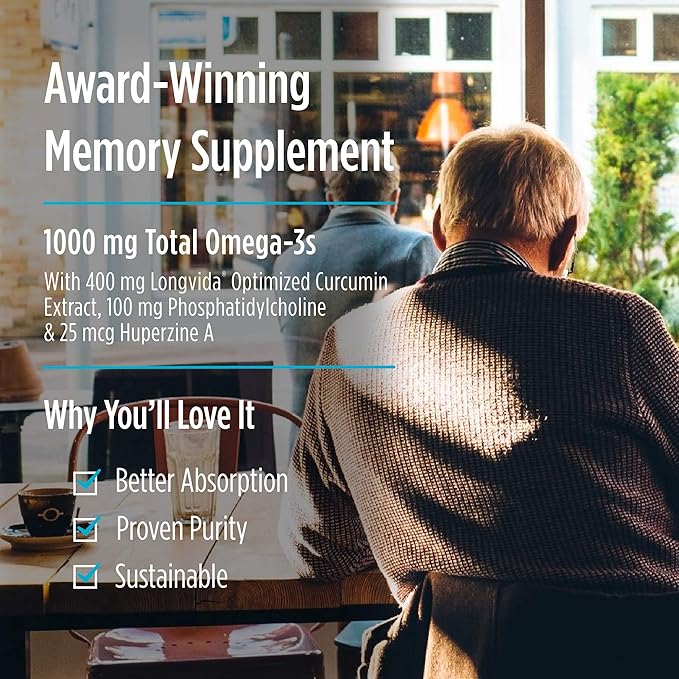 Nordic Naturals Omega Memory with Curcumin, Lemon 60 Soft 1000 mg Omega-3 + 400 mg 30 Servings