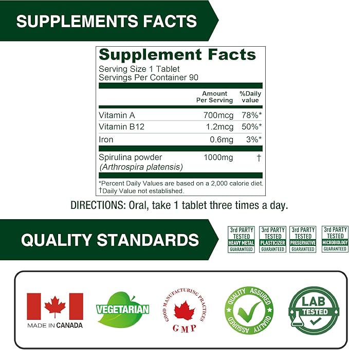 Lovita Organic Spirulina 1000mg per Tablet, 100% Vegan 90 Vegetarian 3)