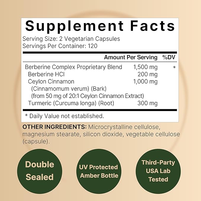 2 Pack Berberine Supplement 1500mg, 480 1000mg True 300mg Turmeric 97% Berberine