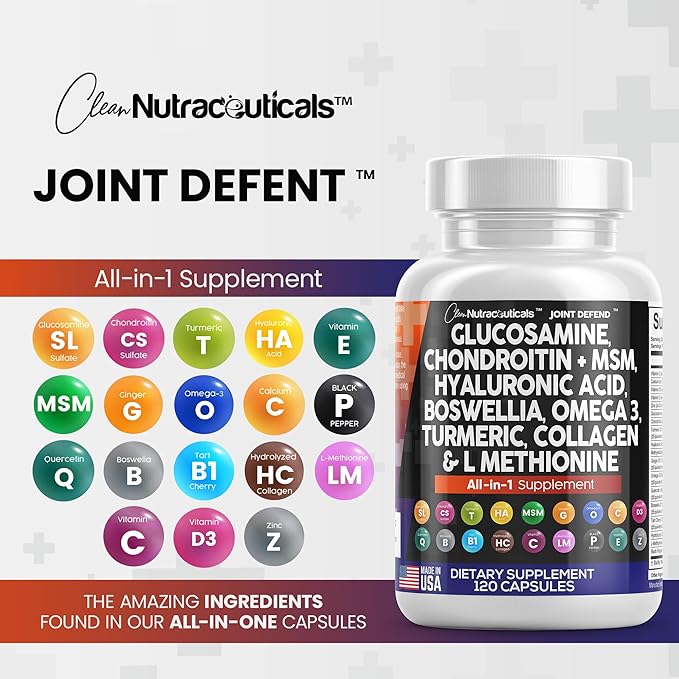 Clean Nutraceuticals Glucosamine Chondroitin MSM Turmeric 3 Pills 120 Count