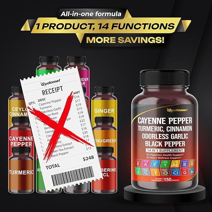 Cayenne Pepper Turmeric Odorless Garlic Cinnamon -150 Capsules-