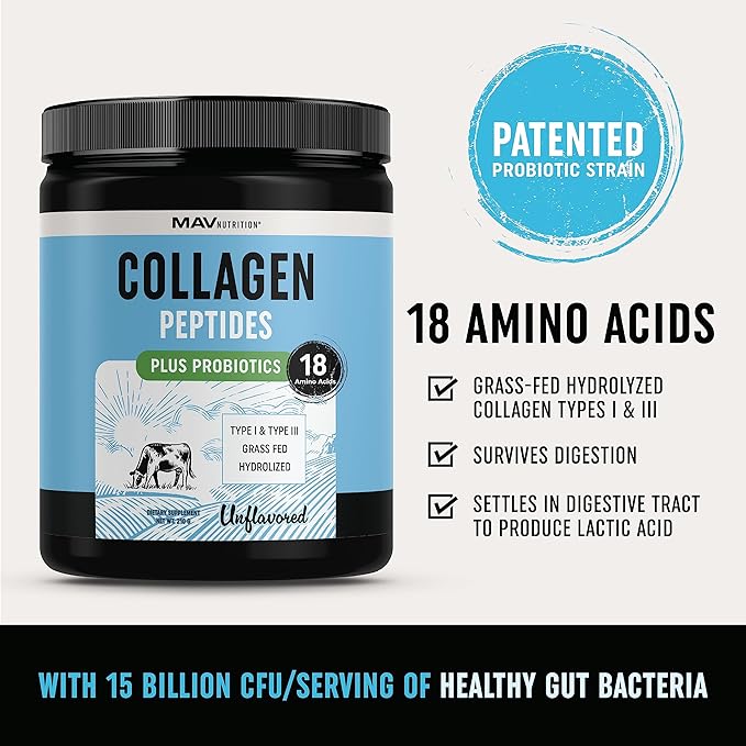 Collagen Peptides Powder with Probiotics 1 & 3 Grass 7000mg Per 210g Per