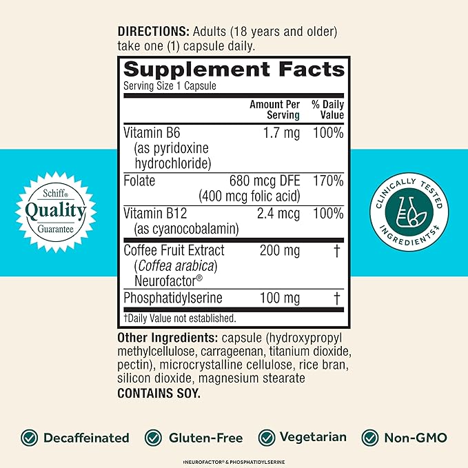 NEURIVA Plus Brain Supplement for Memory B6, B12, B12, Phosphatidylserine 30 Capsules