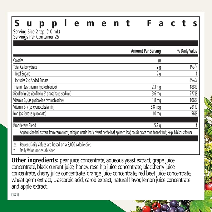 Floradix by Salus Iron & Herbs - Liquid Herbal Supplement for Energy Support - Iron Supplement with Vitamin C & B Complex Vitamins - for Men & Women - 8.5 oz