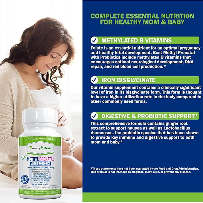 Power By Naturals Prenatal Probiotic Blend B12, Iron, 27+ Essential 60 Capsules
