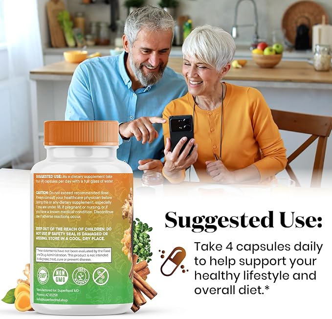 Turmeric Moringa Supplement | Ginger, Boswellia, Saffron, Holy Basil- Joint Support Supplement for Women and Men with Ceylon Cinnamon, Quercetin, Tart Cherry- 240 Count