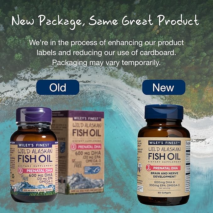 Wiley's Finest Wild Alaskan Fish Oil 720mg EPA Omega-3s for 60 Softgels (30 Prenatal
