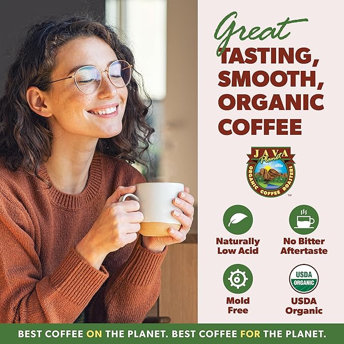 Java Planet Low Acid Coffee, Guatemalan Organic Coffee Beans, Smooth Full Flavored, Single Origin: Whole Bean Medium Roast - Smithsonian Bird Friendly 1LB Bag