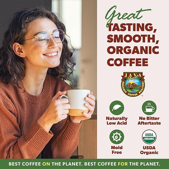 Java Planet Organic, Water Process Decaf Sumatra, Dark Roast, Smooth Full Flavored Organic Coffee Beans, Low Acid, Whole Bean Coffee 1LB Bag