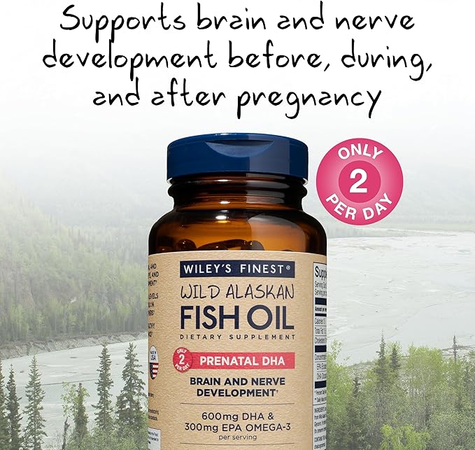Wiley's Finest Wild Alaskan Fish Oil 600mg DHA Omega-3s - 180 Softgels (90 Prenatal