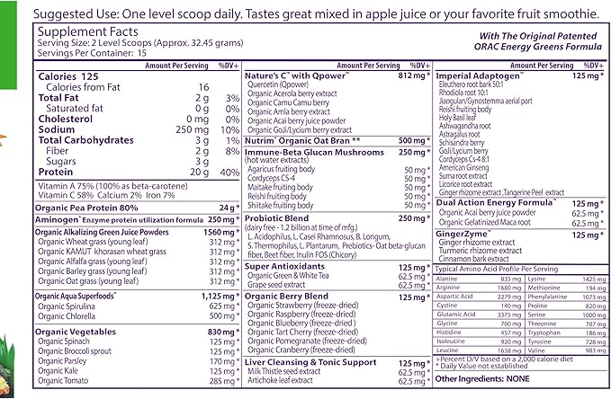 Paradise Herbs, ORAC Energy Proteins & 24 Servings 1 Scoop 20g Protein, 15
