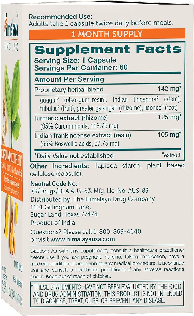 Himalaya Curcumin Complete for Joint Support 372 mg, 60 Capsules, 1 Month