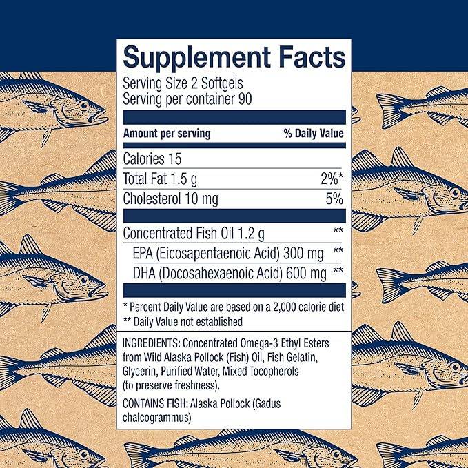 Wiley's Finest Wild Alaskan Fish Oil 600mg DHA Omega-3s - 180 Softgels (90 Prenatal
