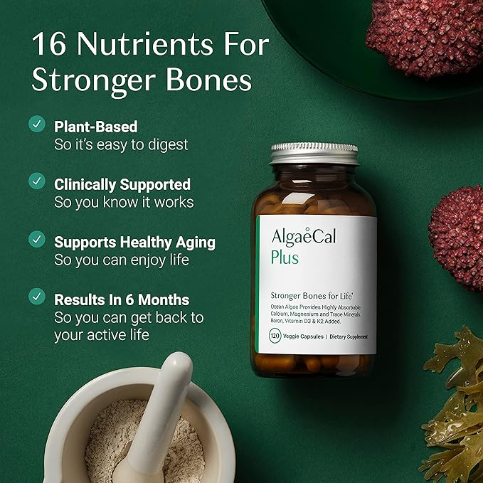 ALGAECAL Plus - Organic Red Algae K2 MK7 MK7 (100mg), (100mg), Vitamin D3 (1600 (1600 IU), (350mg) & 120 Veggie