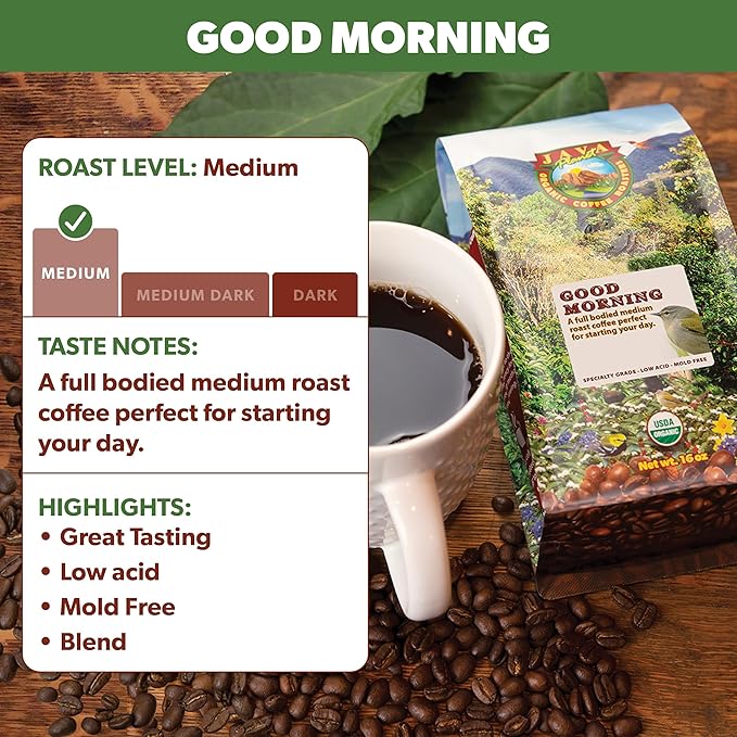Java Planet Organic, Good Morning Blend Medium Roast, Smooth Full Flavored Organic Coffee Beans, Low Acid, Whole Bean Coffee 5LB Bag
