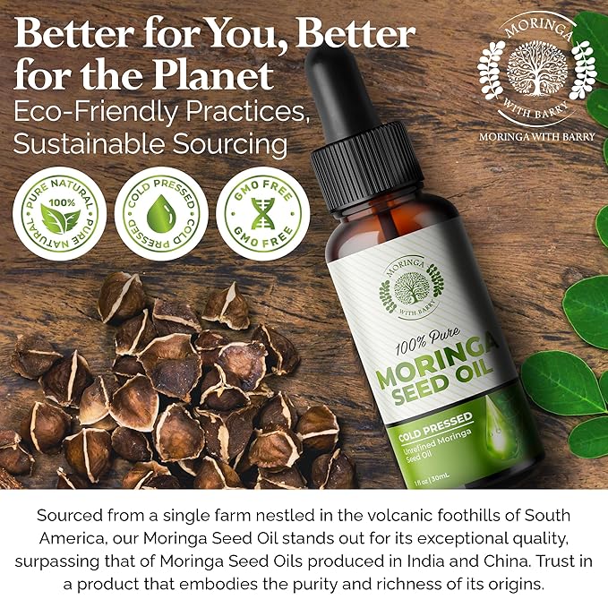 Moringa Seed Oil – 100% Pure, Cold-Pressed & Virgin, Unrefined Non-GMO Vegan Oil, Ultra-Hydrating Moisturizer for Dry Skin, Damaged Hair & Body, Anti-Aging, Ideal Carrier Oil