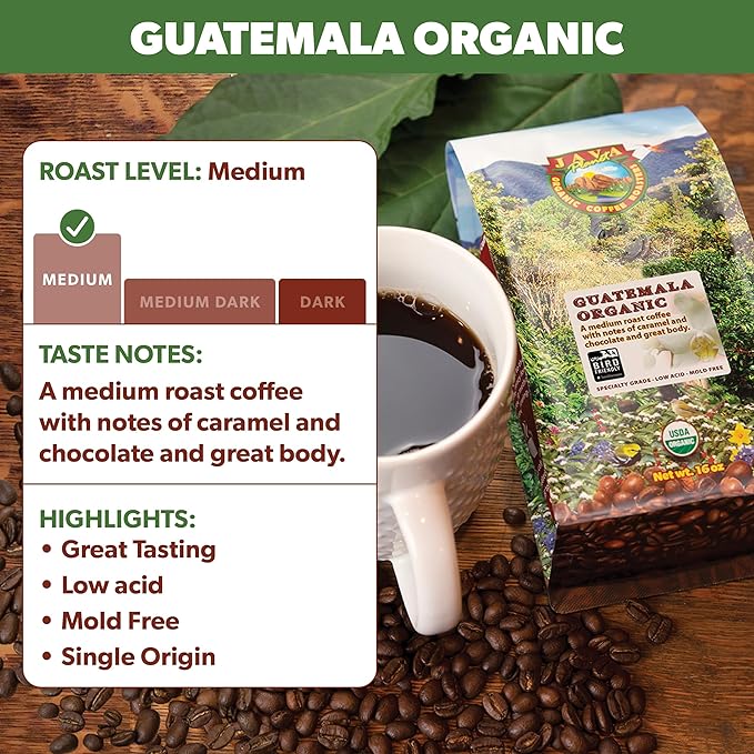 Java Planet Low Acid Coffee, Guatemalan Organic Coffee Beans, Smooth Full Flavored, Single Origin: Whole Bean Medium Roast - Smithsonian Bird Friendly 2-1LB Bags