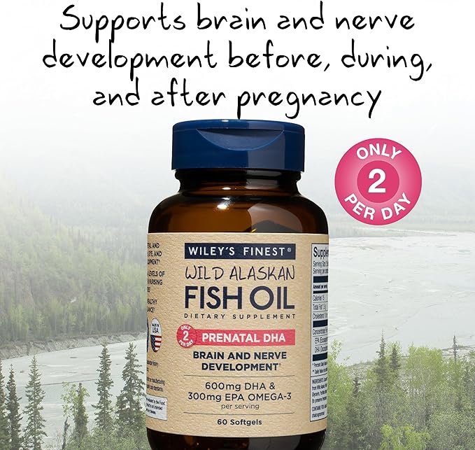 Wiley's Finest Wild Alaskan Fish Oil 720mg EPA Omega-3s for 60 Softgels (30 Prenatal
