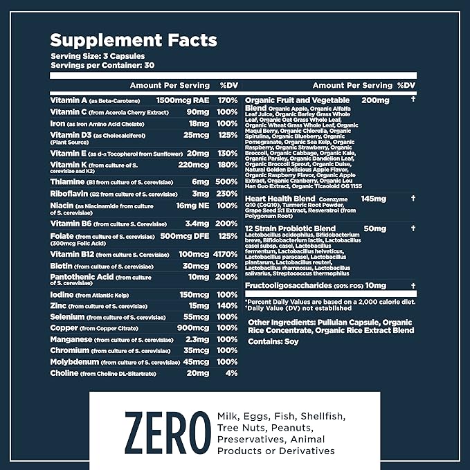 Multifood Whole Food Multivitamin with Probiotics, CoQ10, Turmeric,