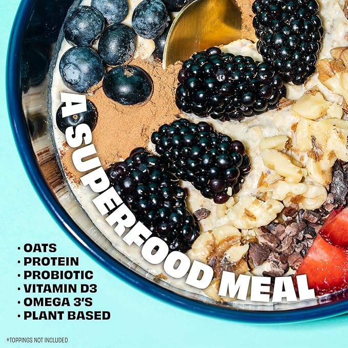 Kreatures of Habit Meal One | Overnight & Instant Superfood Protein Meal Replacement | Gluten Free, Dairy Free, 30g of Plant Based Protein, With No Added Sugar | Strawberry Walnut Cream | Pack of 7