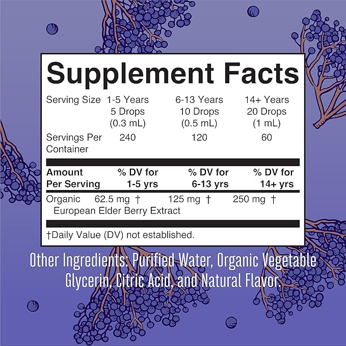 MaryRuth Organics Elderberry Syrup Extra Strength, USDA Organic Elderberry, Sugar Free Adults & Kids Immune Support Supplement for Ages 1+, Clean Label Project Verified®, Vegan, Gluten Free, 2 Fl Oz