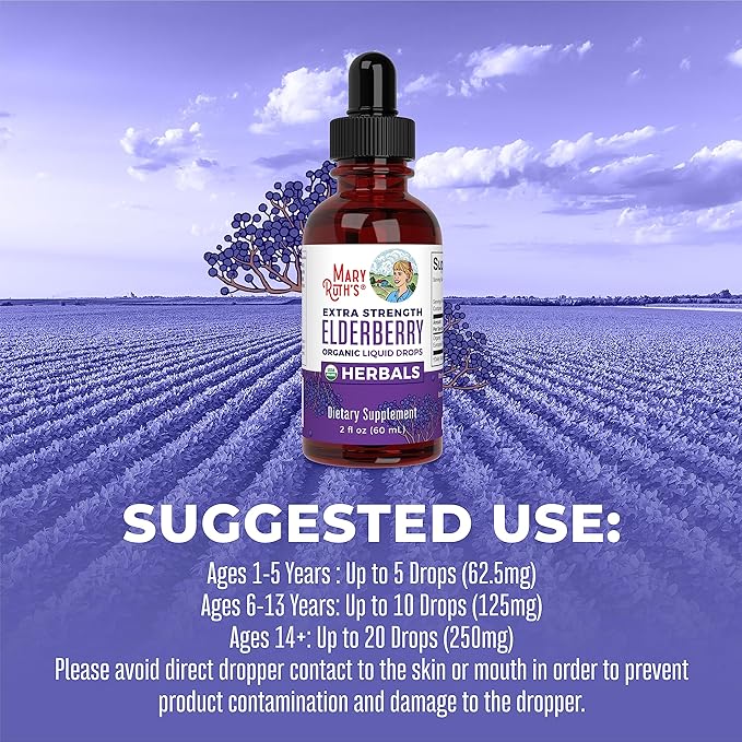 MaryRuth Organics Elderberry Syrup Extra Strength, USDA Organic Elderberry, Sugar Free Adults & Kids Immune Support Supplement for Ages 1+, Clean Label Project Verified®, Vegan, Gluten Free, 2 Fl Oz