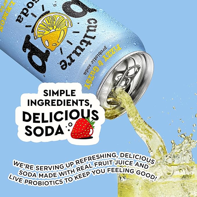 Culture Pop Soda, Ginger Lemon & Turmeric, Probiotic Low Sugar Soda, Sparkling Juice Alternative, Non-GMO, Kosher, Gluten-Free, No Stevia (12pk)
