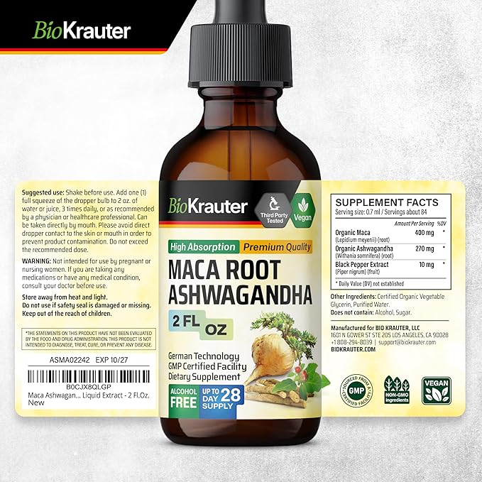Maca Root and Ashwagandha Tincture 2 Fl.Oz.