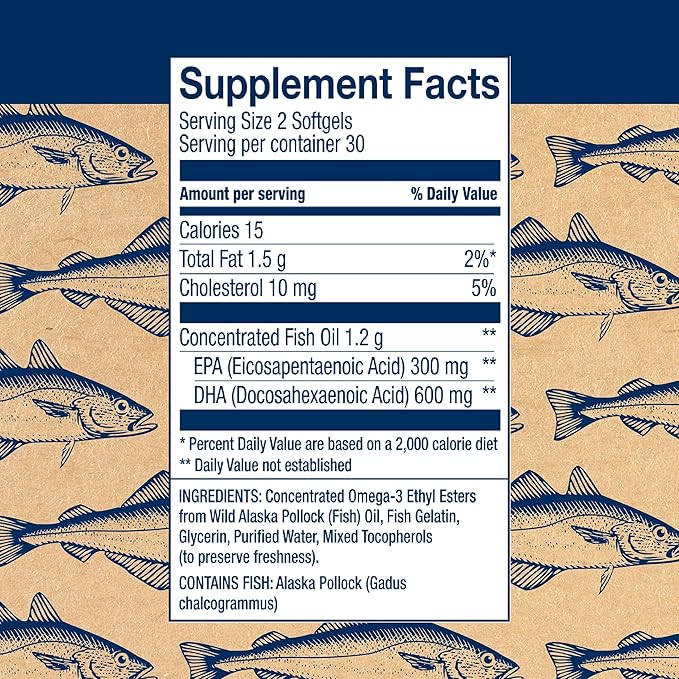 Wiley's Finest Wild Alaskan Fish Oil 720mg EPA Omega-3s for 60 Softgels (30 Prenatal