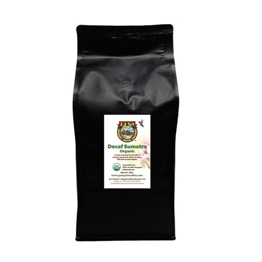 Java Planet Organic, Water Process Decaf Sumatra, Dark Roast, Smooth Full Flavored Organic Coffee Beans, Low Acid, Whole Bean Coffee 5LB Bag